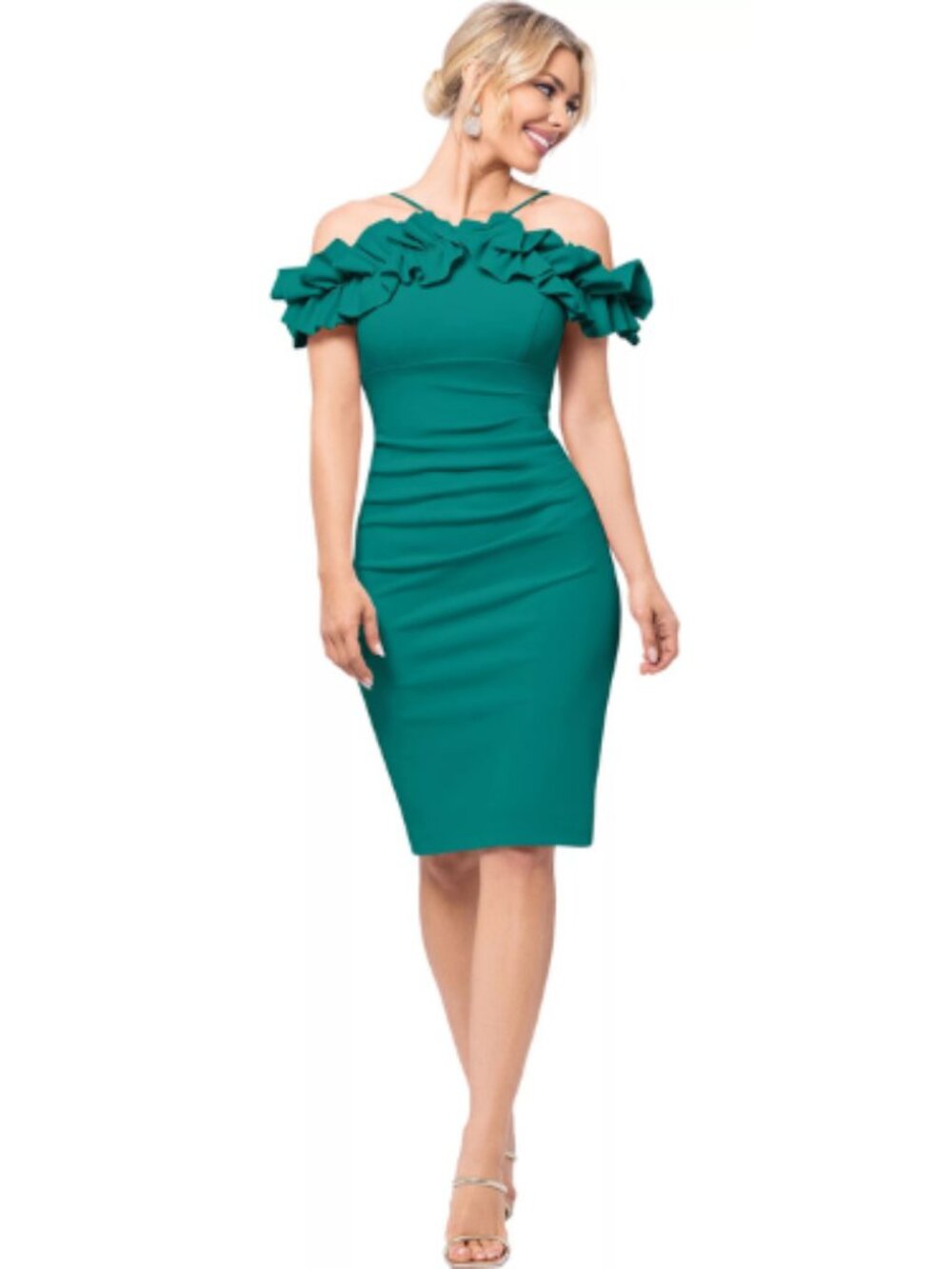 Xscape Green Ruffle Halter Neck Formal Evening Dress Size 8P